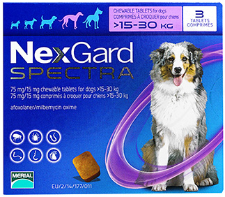 ネクスガード スペクトラ (大型犬用) NexGard Spectra ChewableTablets ForDogs (15-30kg) 3tablets 1箱